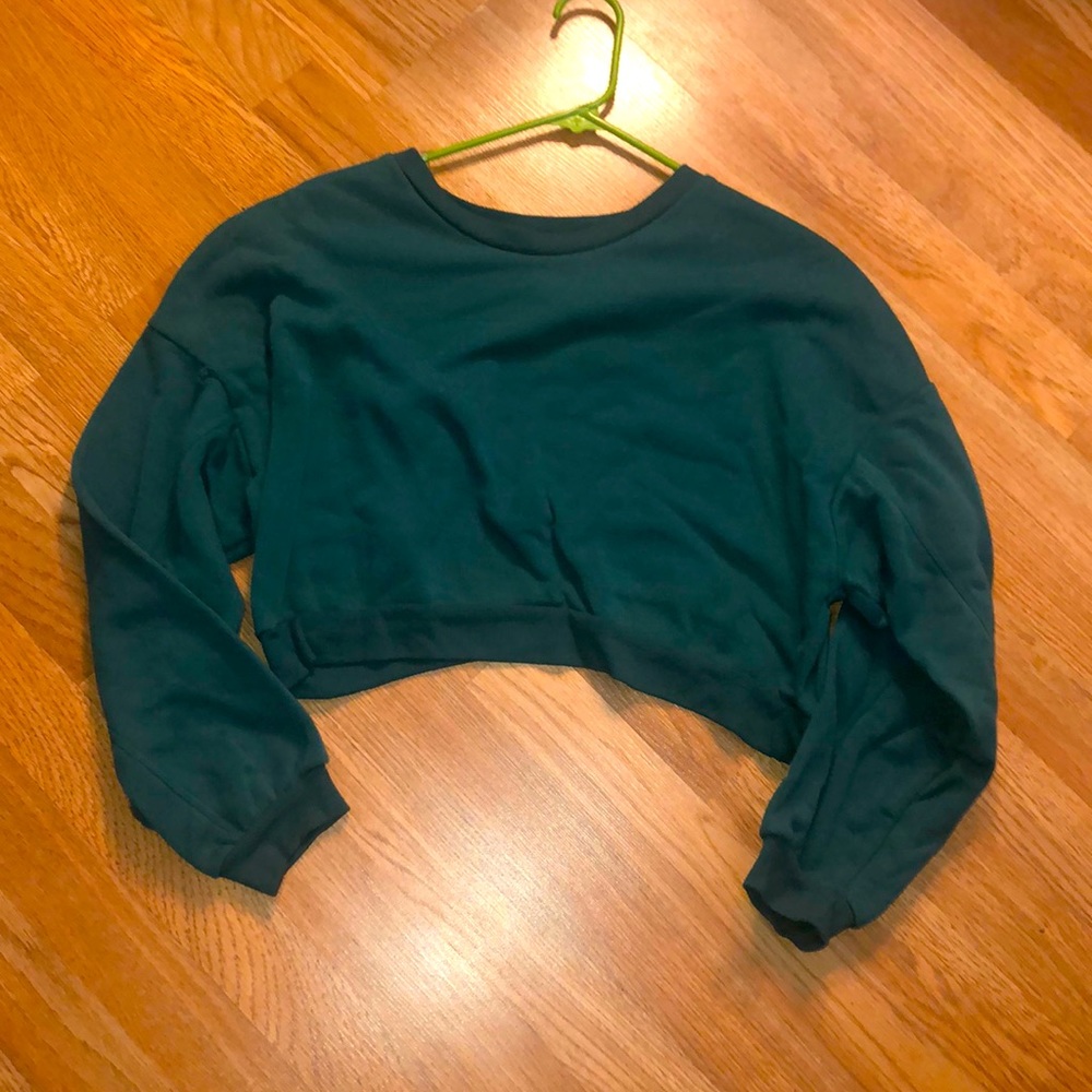 Turquoise teal crop crewneck sweater